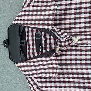 QUIETI Men's Red Black Check Long‎ Sleeve Cotton Button Up Shirt - Size Large